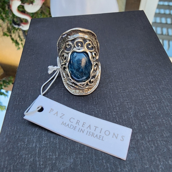 Paz Creations Blue Sodalite Israel Elongated 925 Silver Ring Size 7.25 - Picture 4 of 5